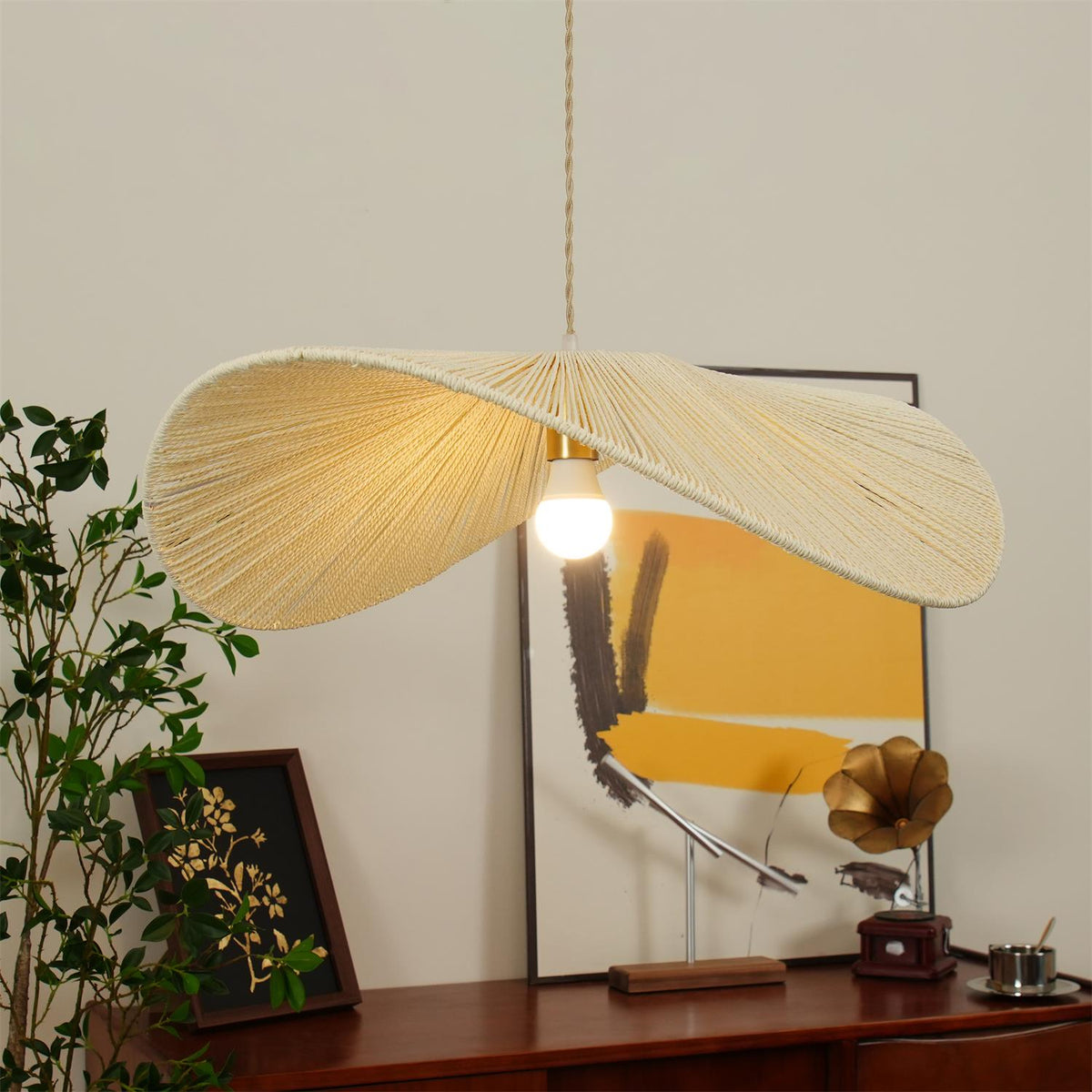 Canoeria lampă suspendată țesută manual din ratan natural