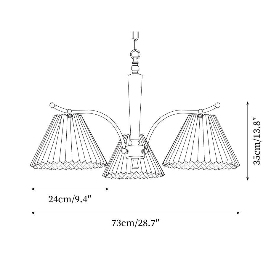 Candelabru cu Abajuri din Țesătură Pleată, Brațe din alamă și lemn de Nuc, Stil Retro Cald