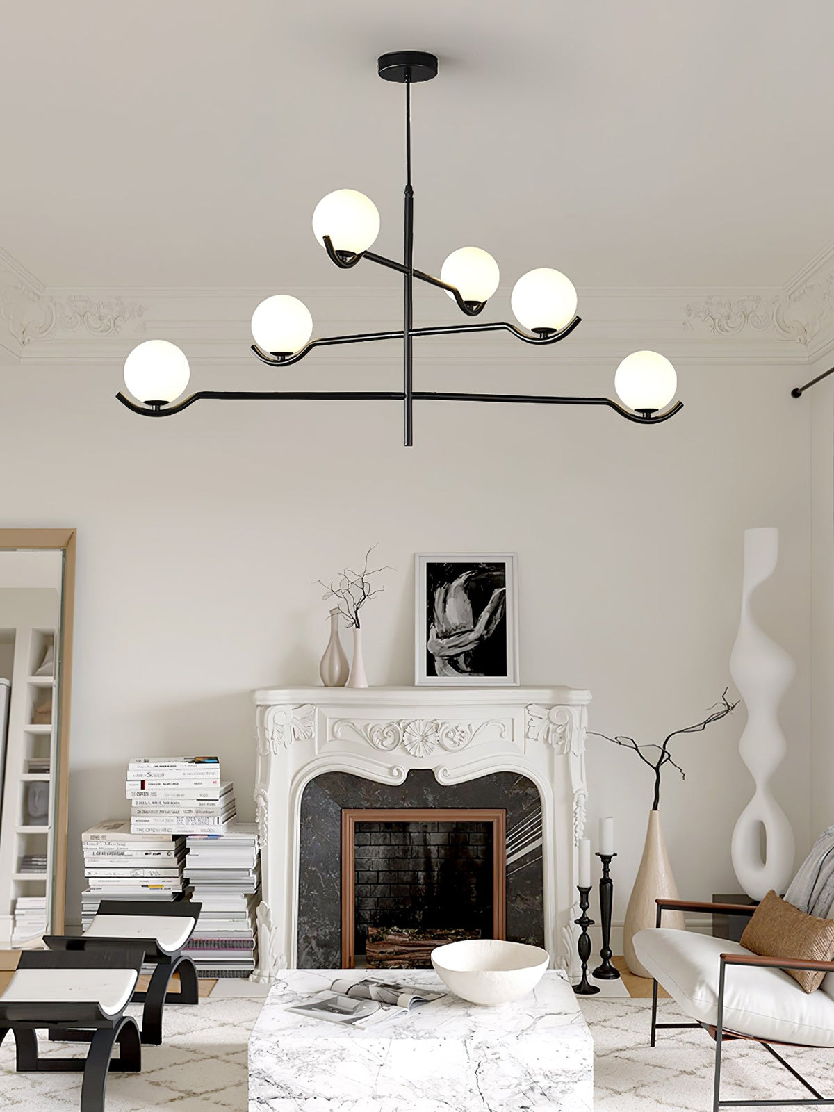 Elvian candelabru alb din alamă, minimalist, cu glob