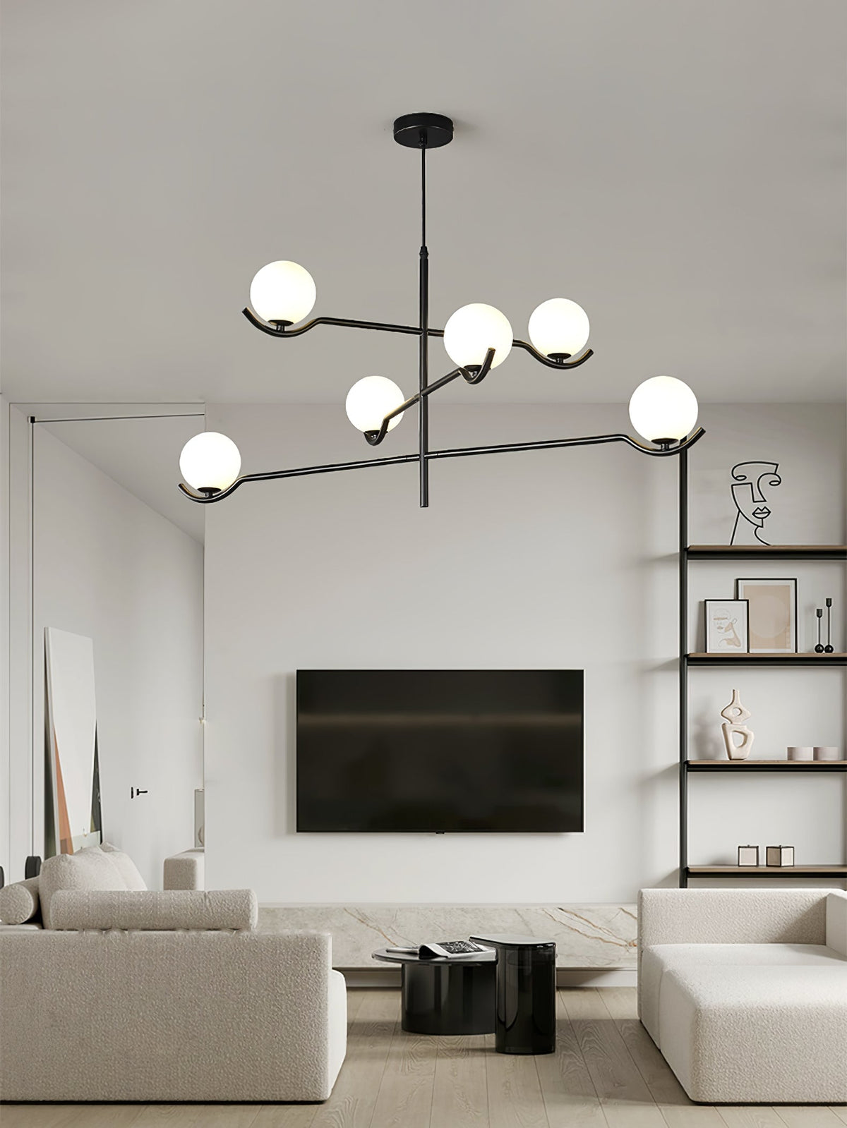 Elvian candelabru alb din alamă, minimalist, cu glob