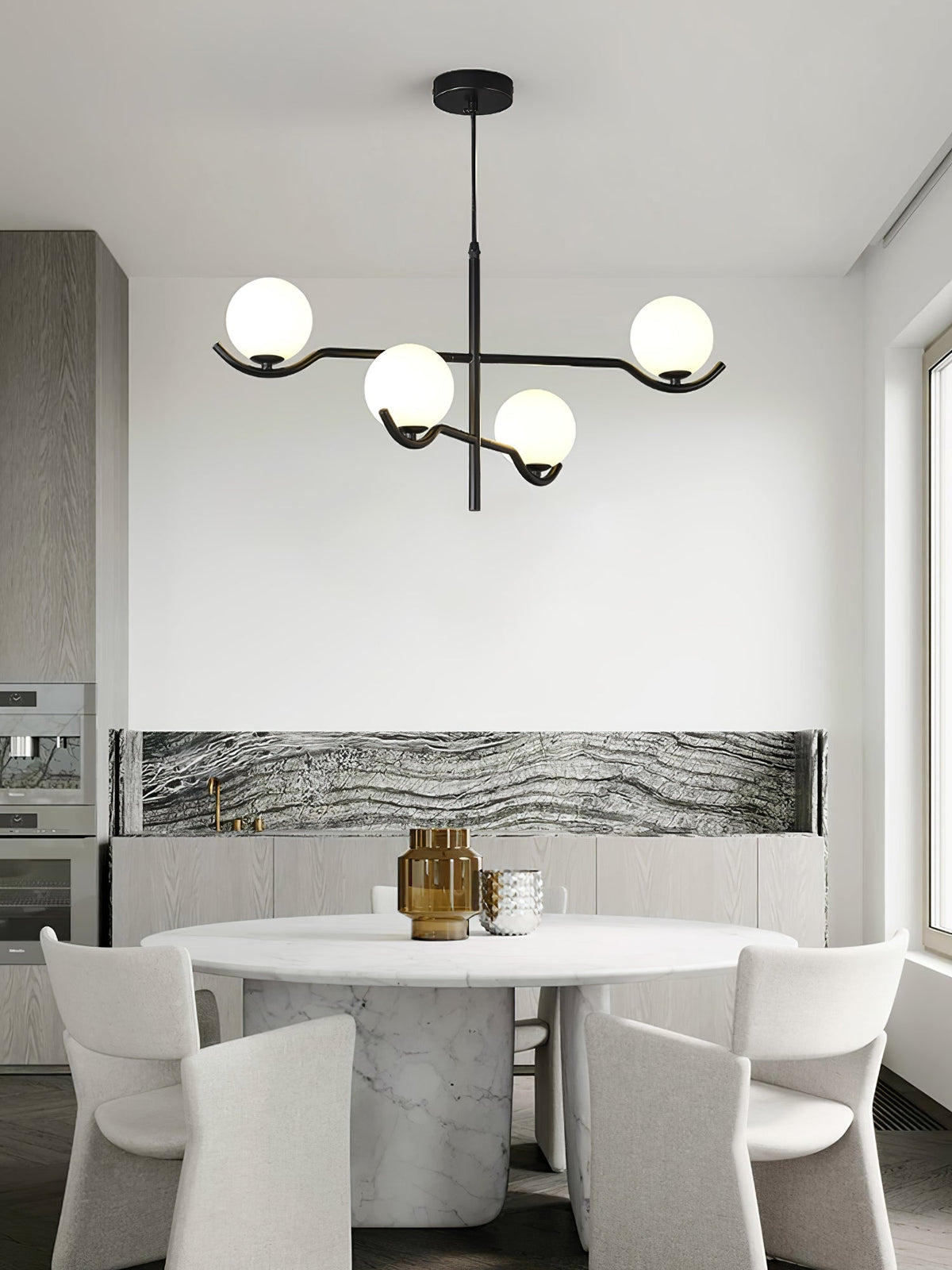 Elvian candelabru alb din alamă, minimalist, cu glob