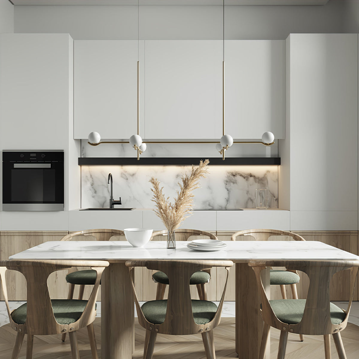 Elvian candelabru alb din alamă, minimalist, cu glob