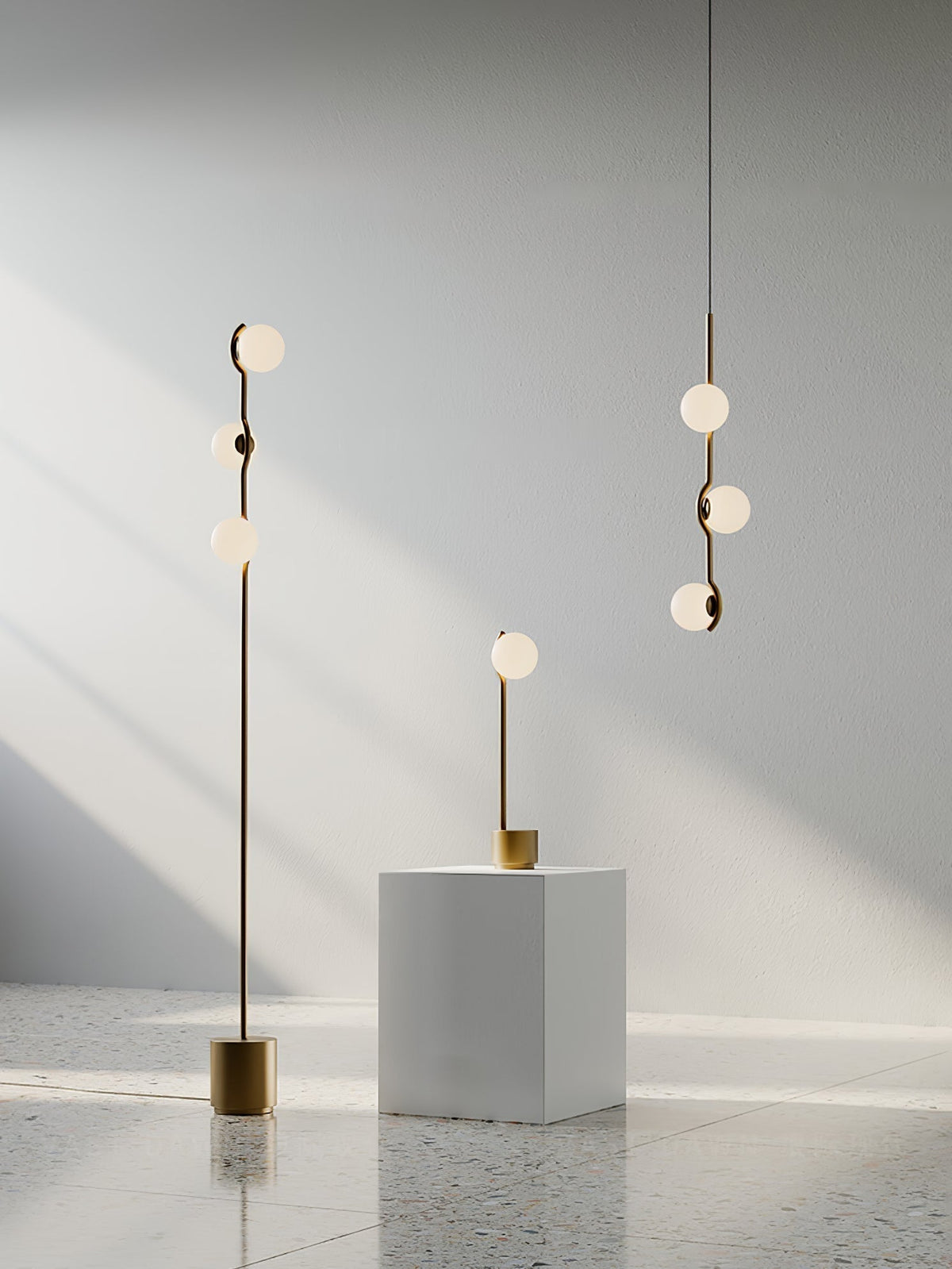Elvian candelabru alb din alamă, minimalist, cu glob