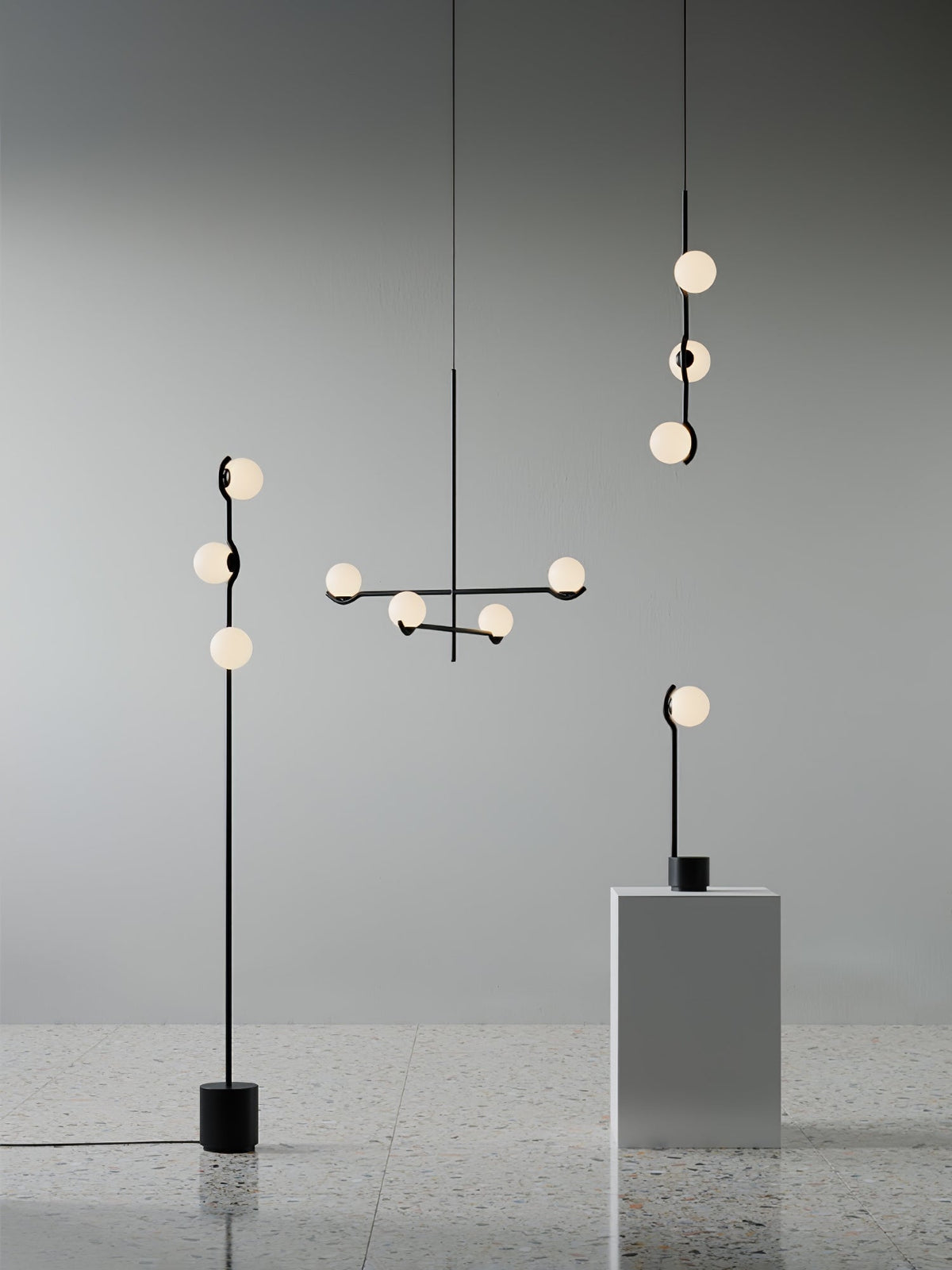 Elvian candelabru alb din alamă, minimalist, cu glob