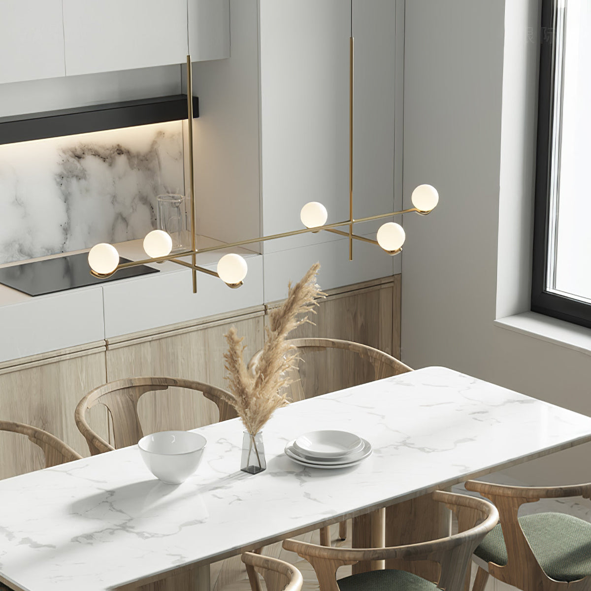 Elvian candelabru alb din alamă, minimalist, cu glob