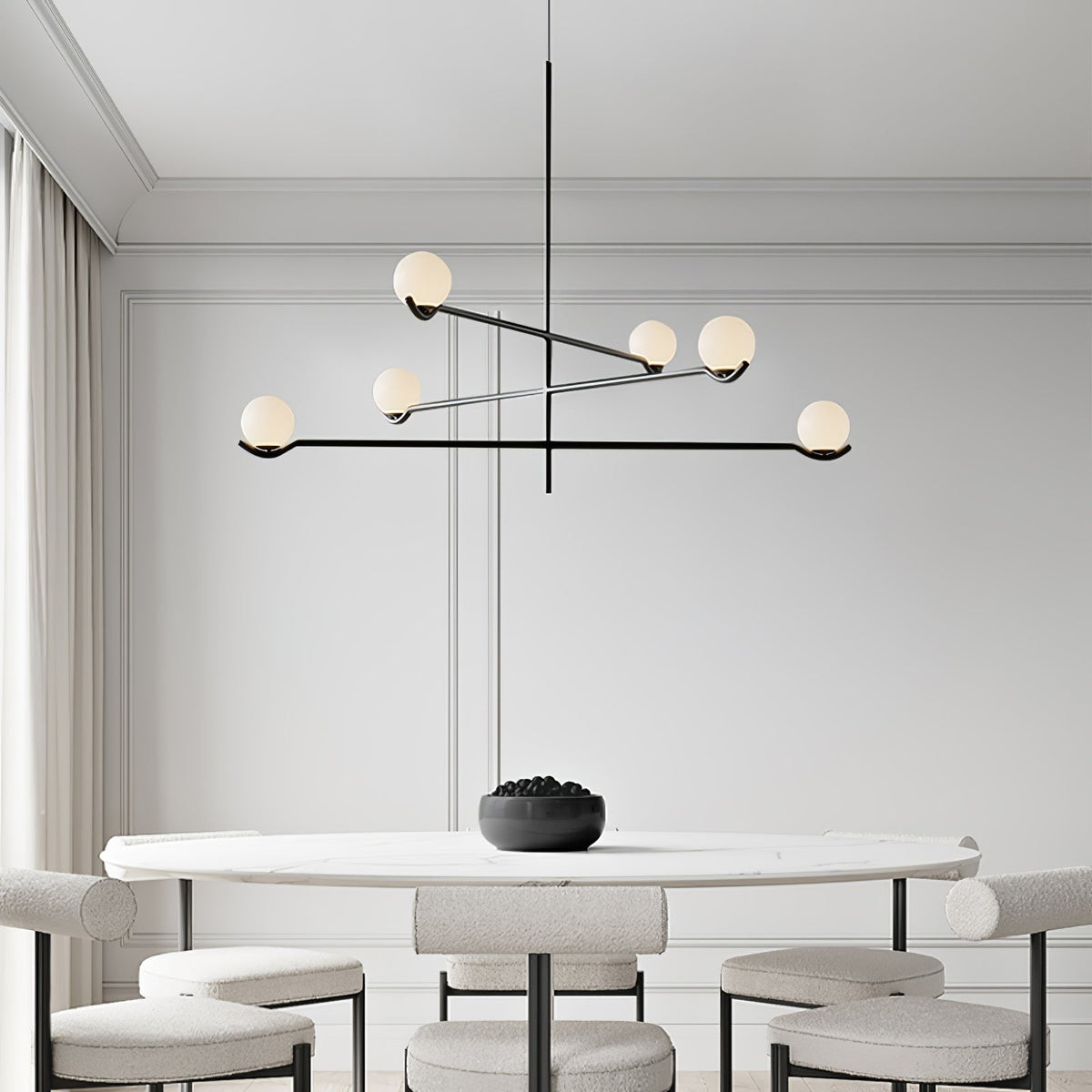 Elvian candelabru alb din alamă, minimalist, cu glob
