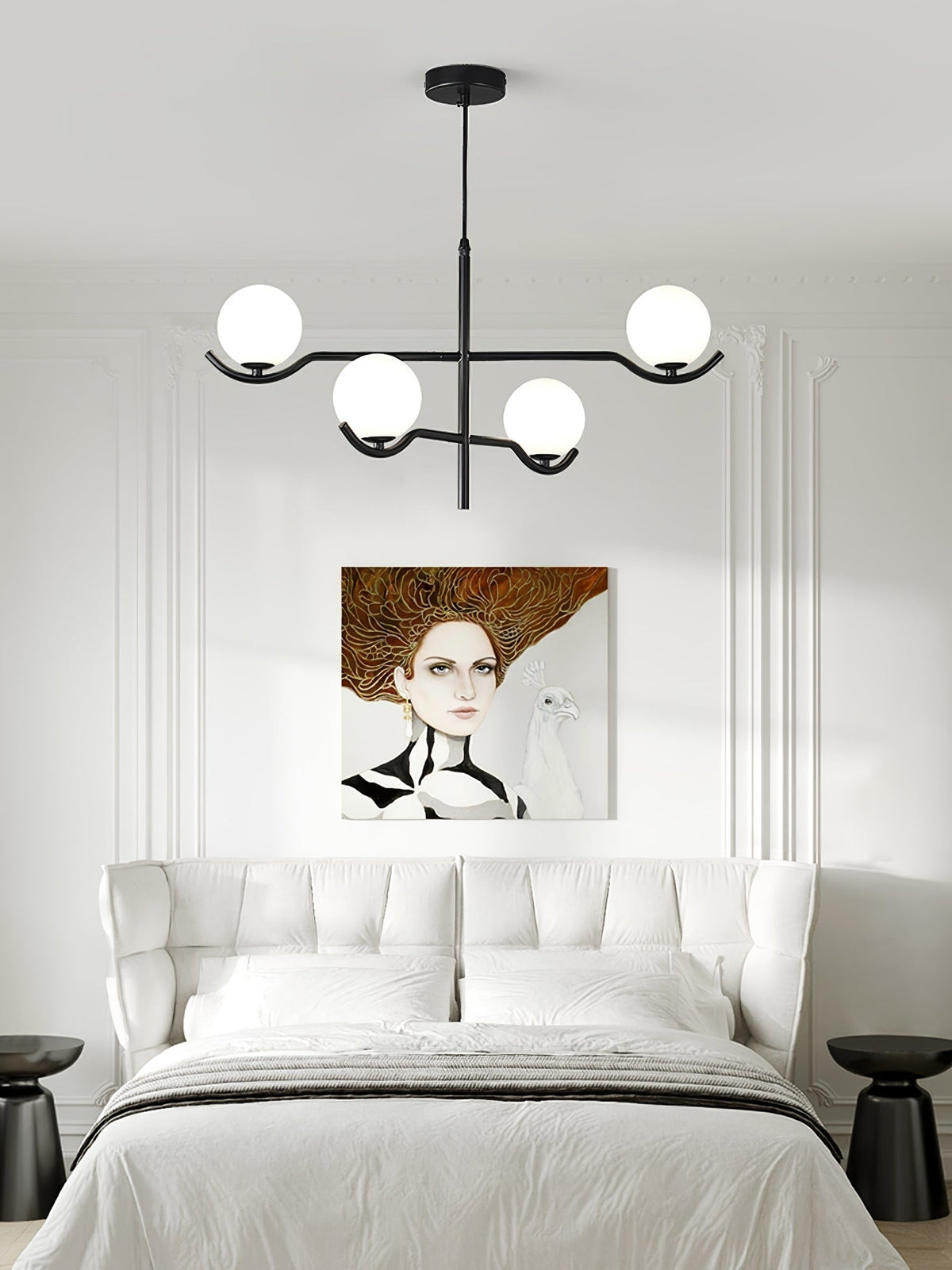 Elvian candelabru alb din alamă, minimalist, cu glob