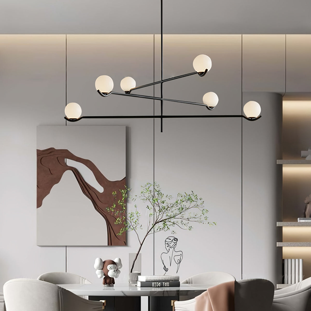Elvian candelabru alb din alamă, minimalist, cu glob