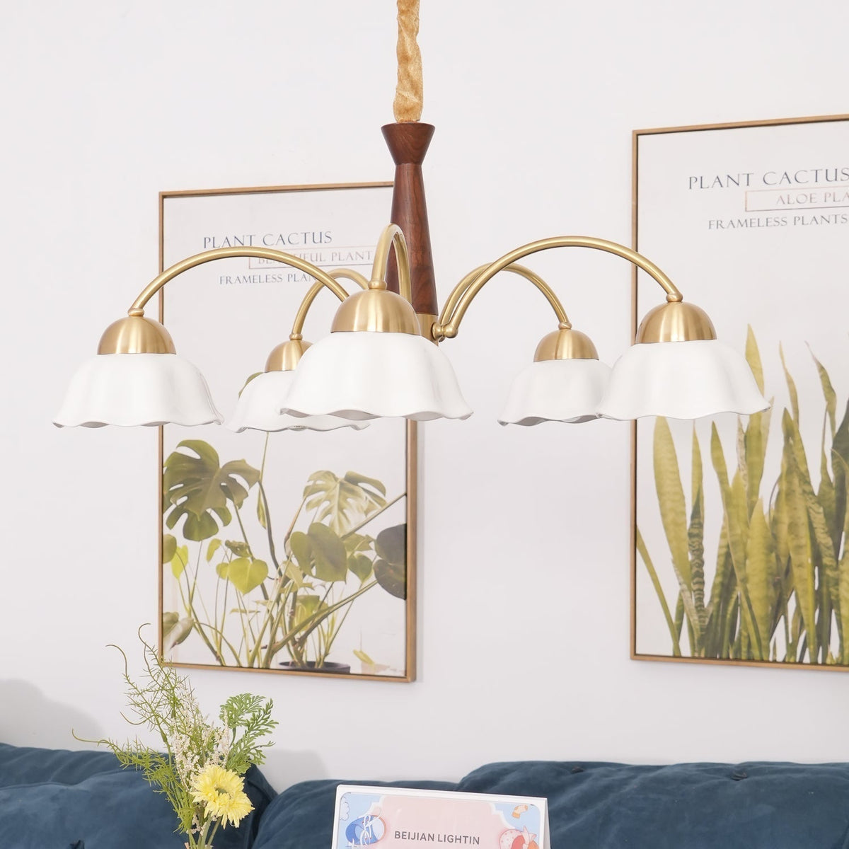 Bellin candelabru din lemn și ceramică, floral