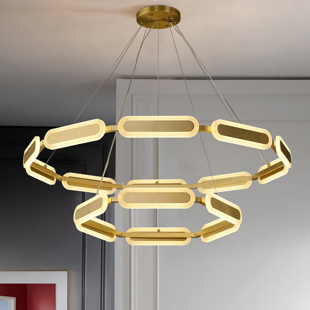 Din candelabru din alamă, geometric, în formă de inel