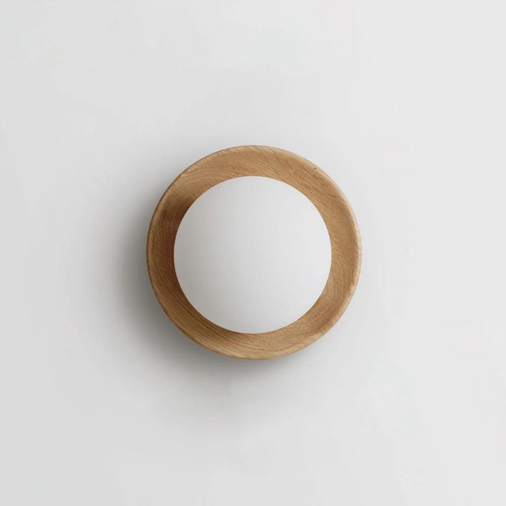 Aplică de perete corp metal cu bordură din lemn, stil minimalist