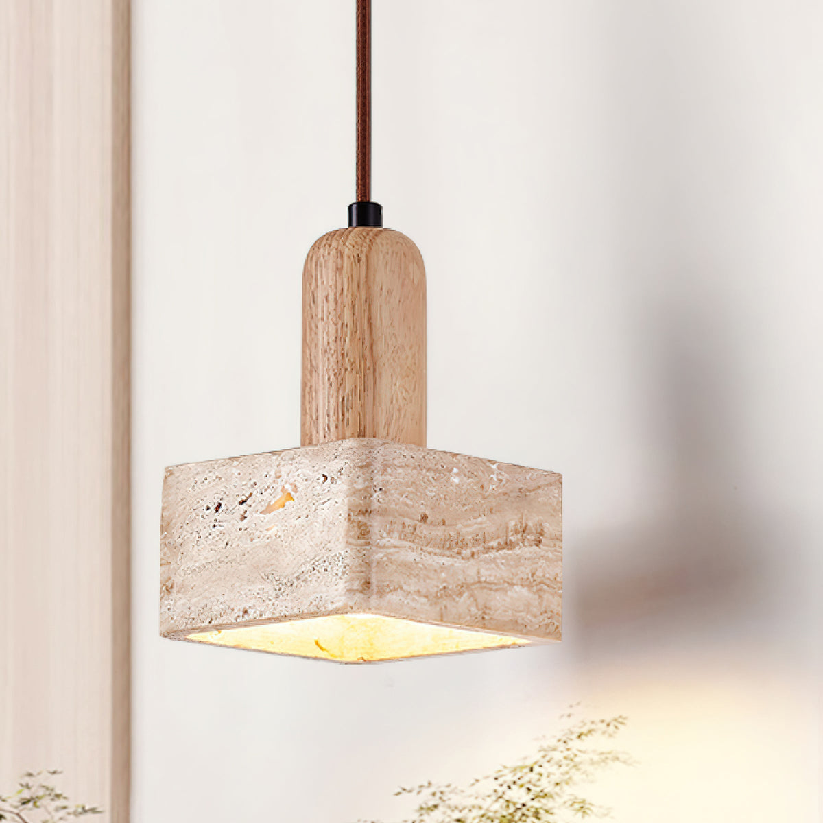 Lava lampă suspendată din travertin, pătrată