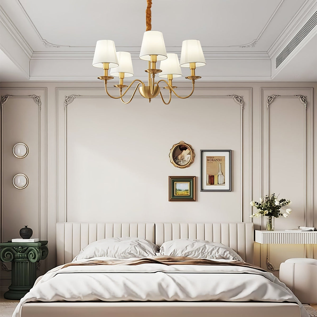 Silva Vintage LED metal alamă Abajur din Pânză albă lampă suspendată pentru dormitor living