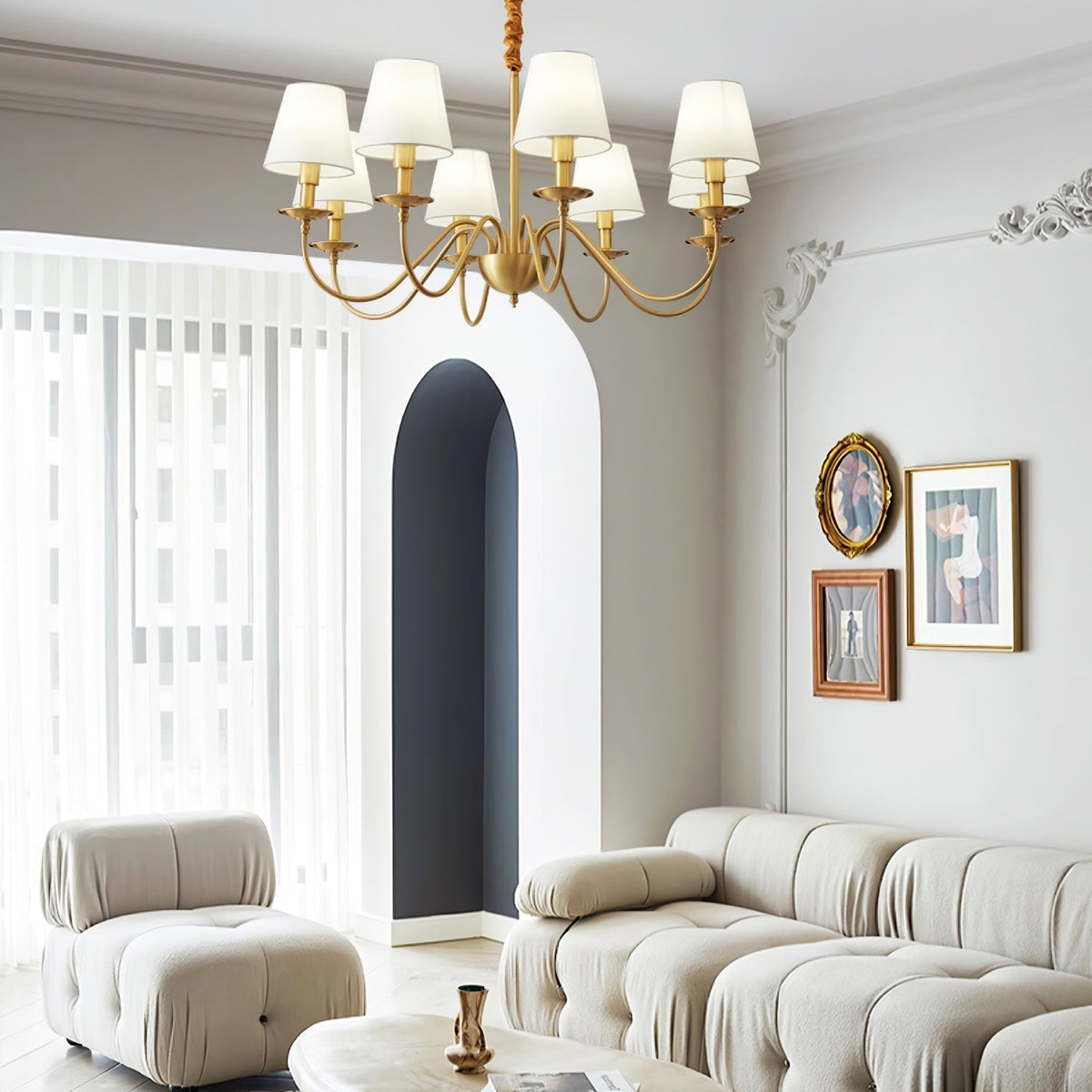 Silva Vintage LED metal alamă Abajur din Pânză albă lampă suspendată pentru dormitor living