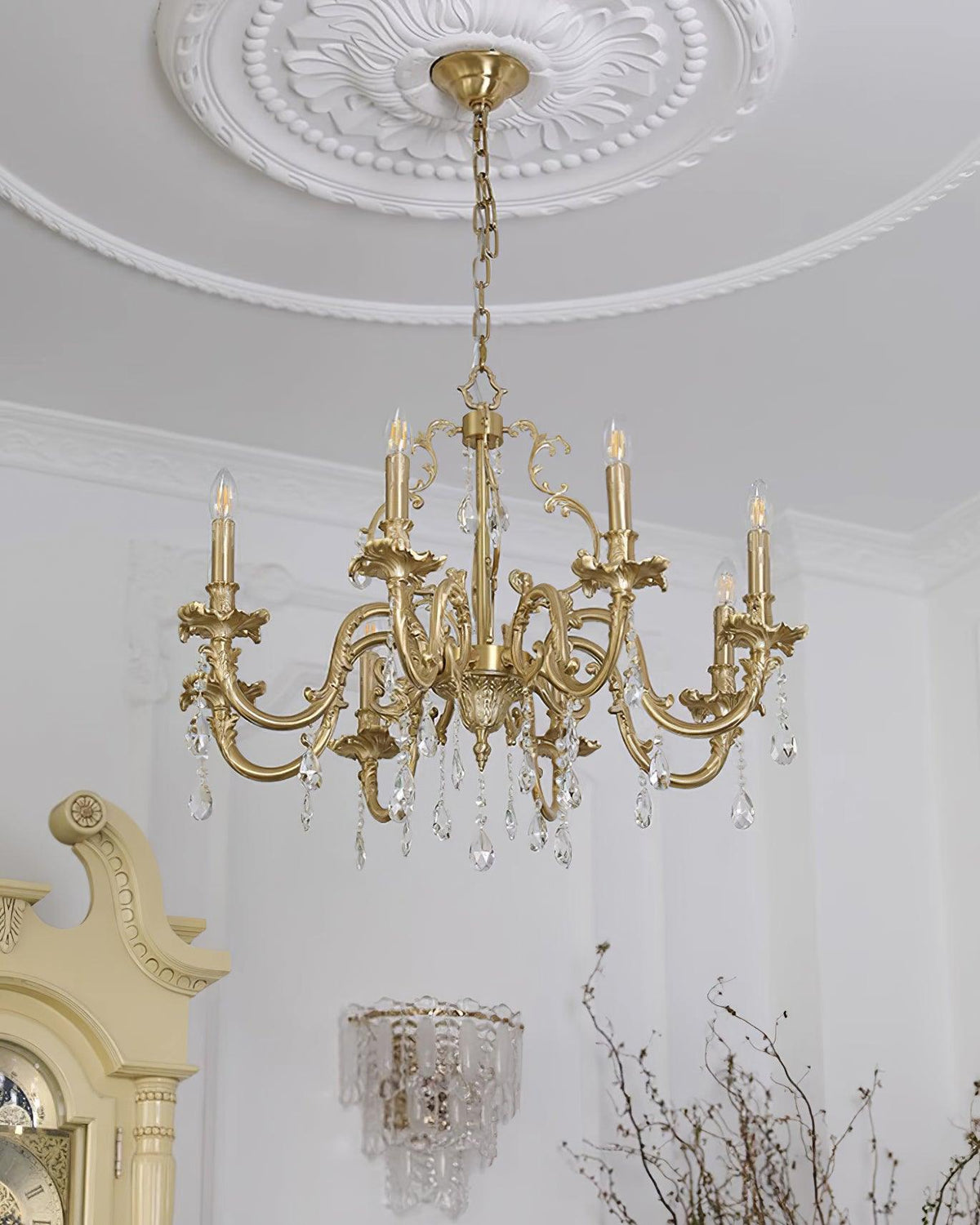 Ella candelabru din alamă și cristal, clasic
