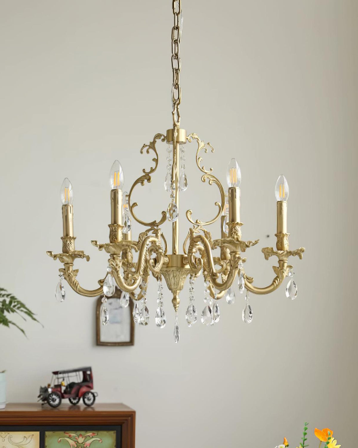 Ella candelabru din alamă și cristal, clasic