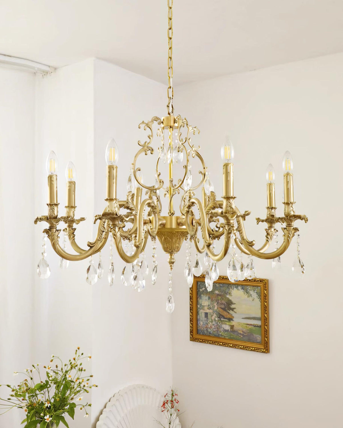 Ella candelabru din alamă și cristal, clasic