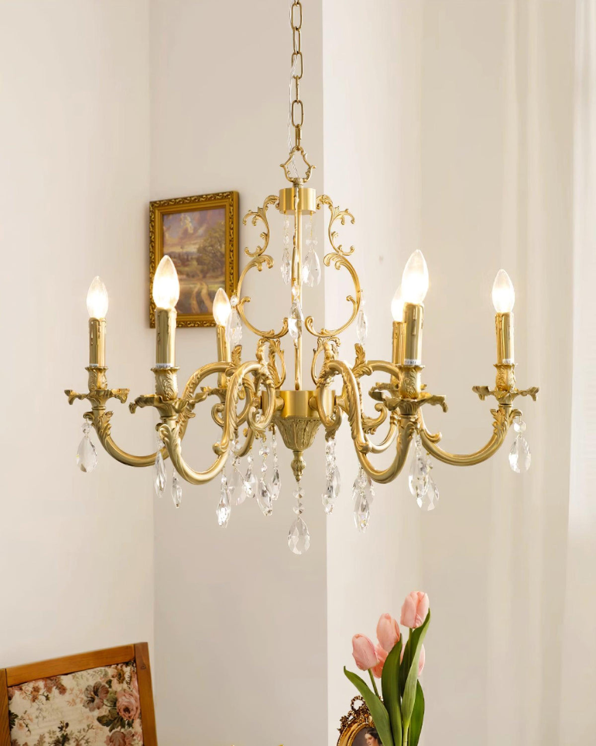 Ella candelabru din alamă și cristal, clasic