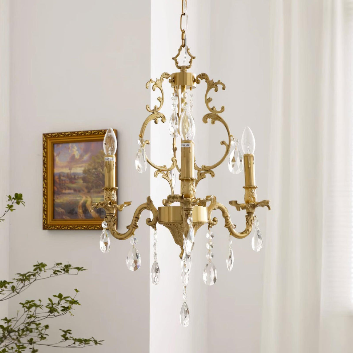 Ella candelabru din alamă și cristal, clasic