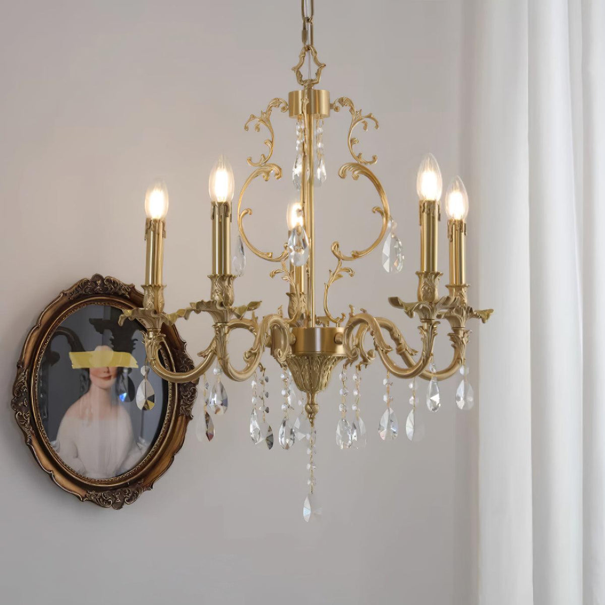 Ella candelabru din alamă și cristal, clasic