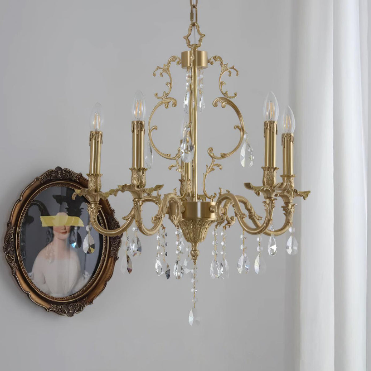 Ella candelabru din alamă și cristal, clasic