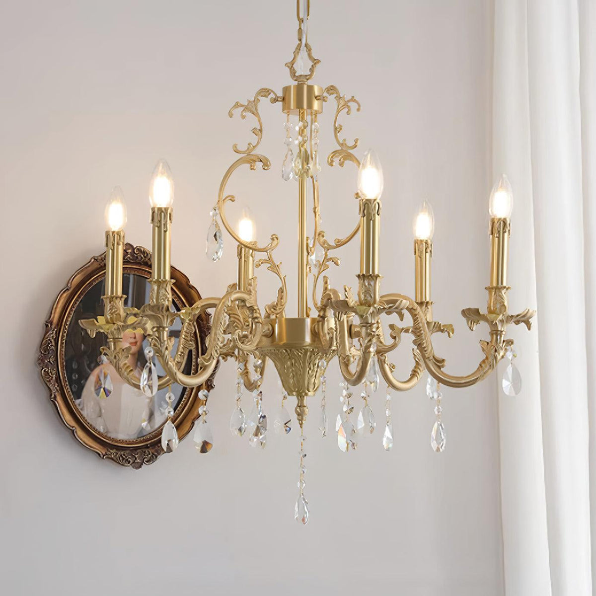 Ella candelabru din alamă și cristal, clasic