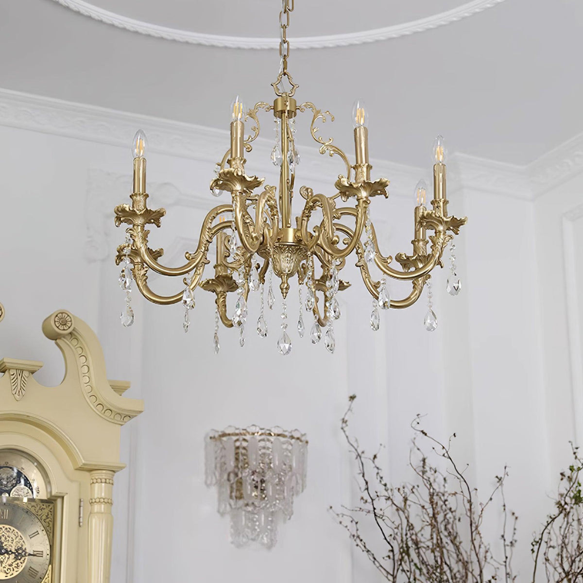 Ella candelabru din alamă și cristal, clasic