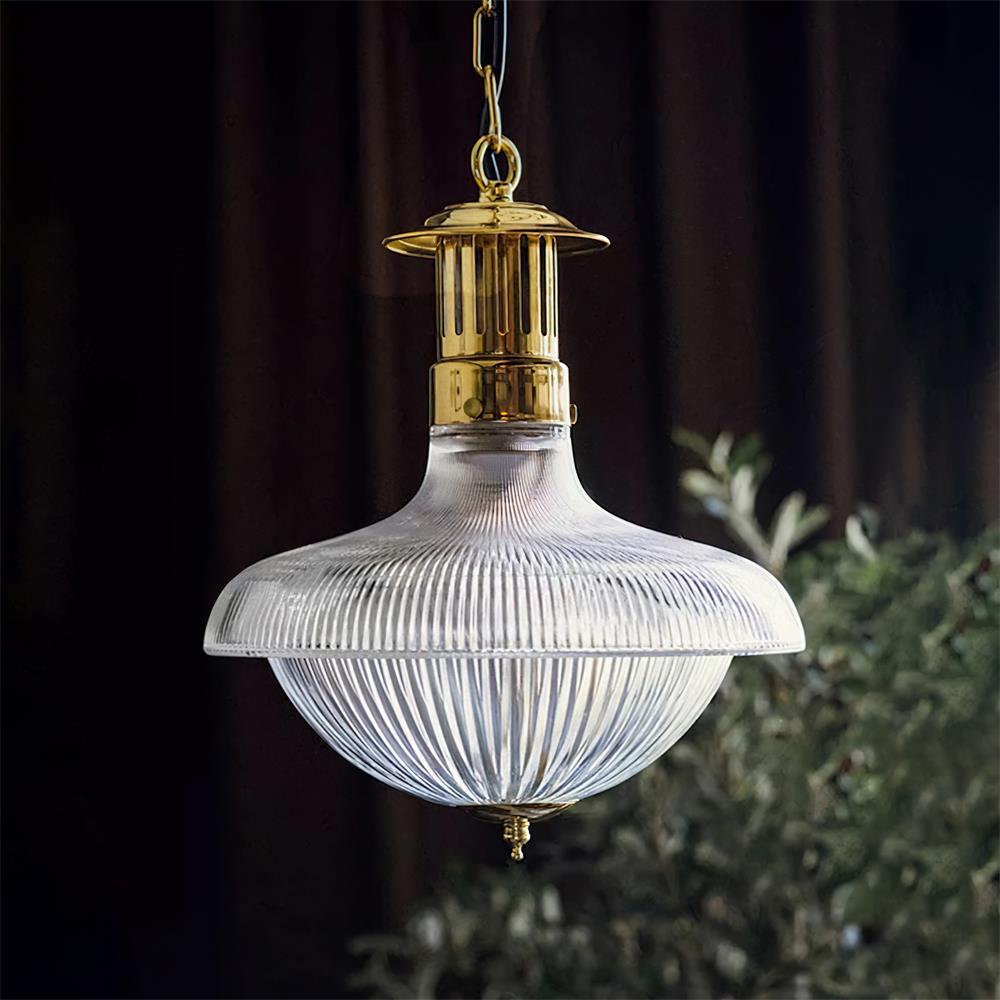 Norvela lampă suspendată transparentă din sticlă și alamă, vintage, striată
