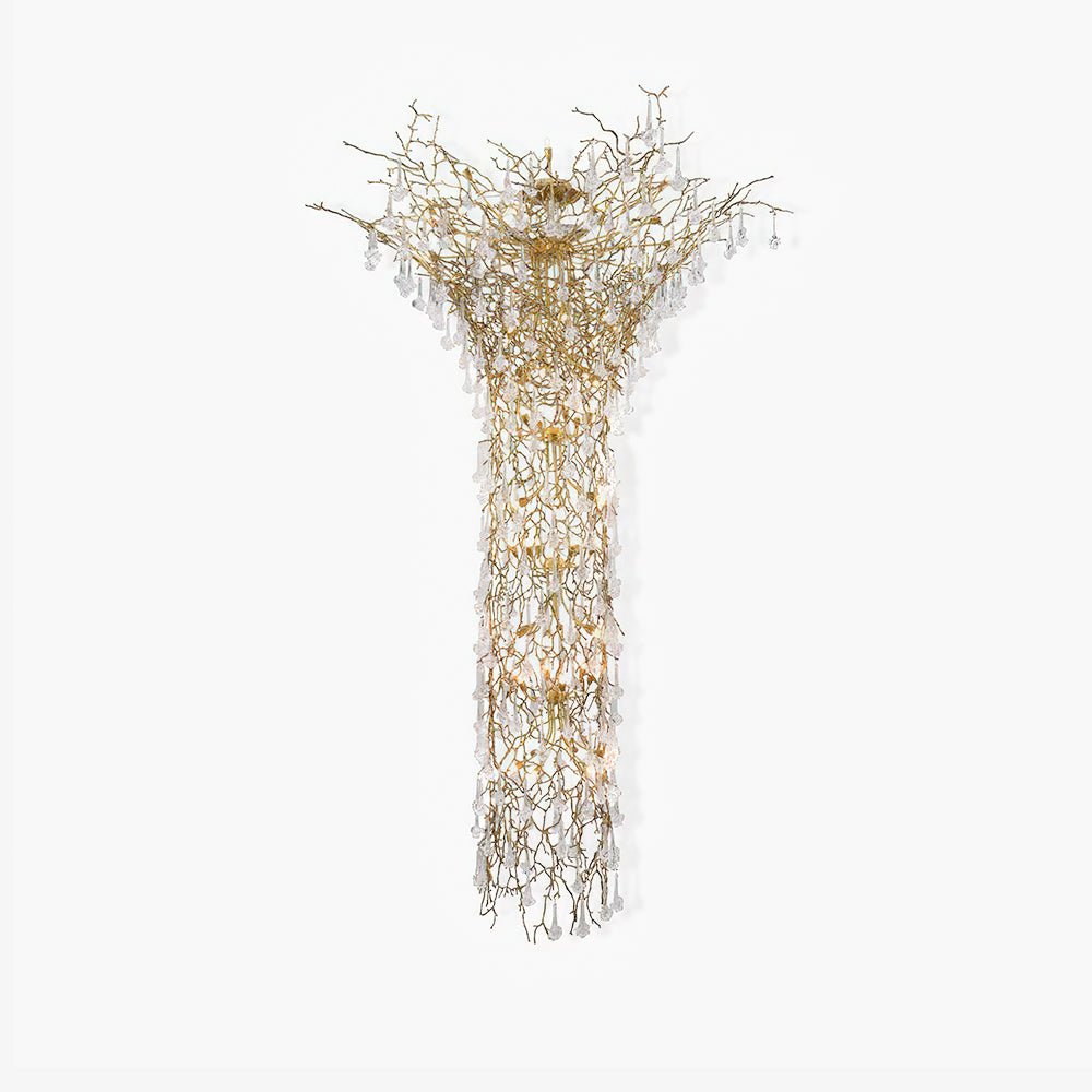 Abeleisa candelabru  din ramuri de copac, alamă și cristal