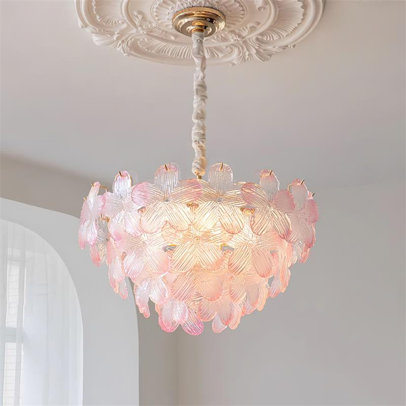 Cavine candelabru roz din sticlă, cu flori