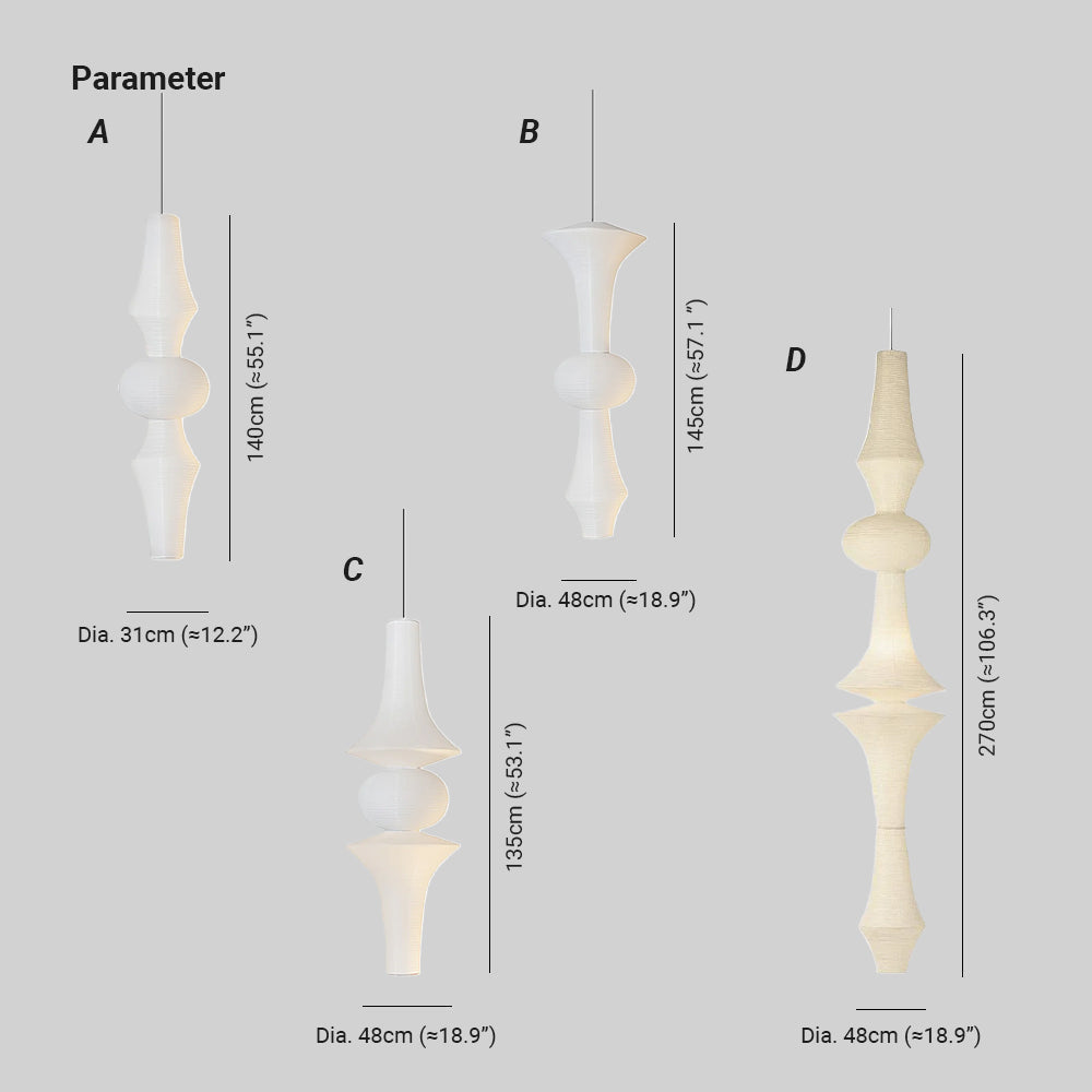 Faye lampă suspendată din hârtie, sculpturală, verticală