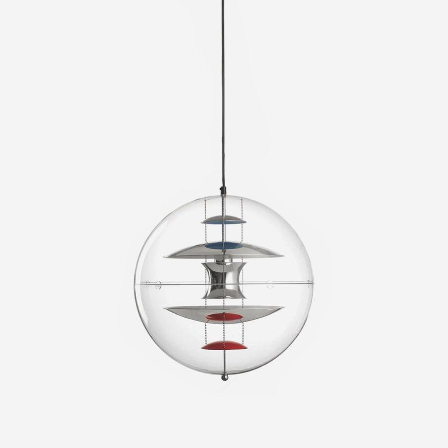 Lampă suspendată geometrică modernă futuristă cu straturi flotante, abajur sferic transparent