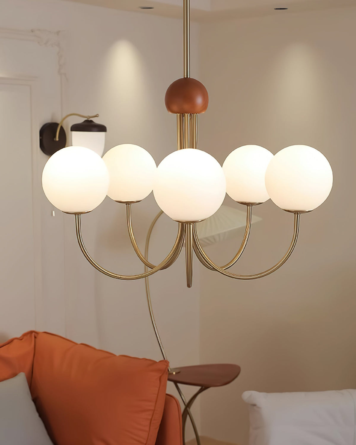 Sola candelabru din alamă și sticlă, modern, cu glob