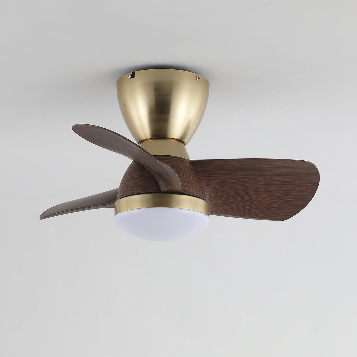 Aldiian ventilator de tavan cu lumină din alamă și lemn, minimalist