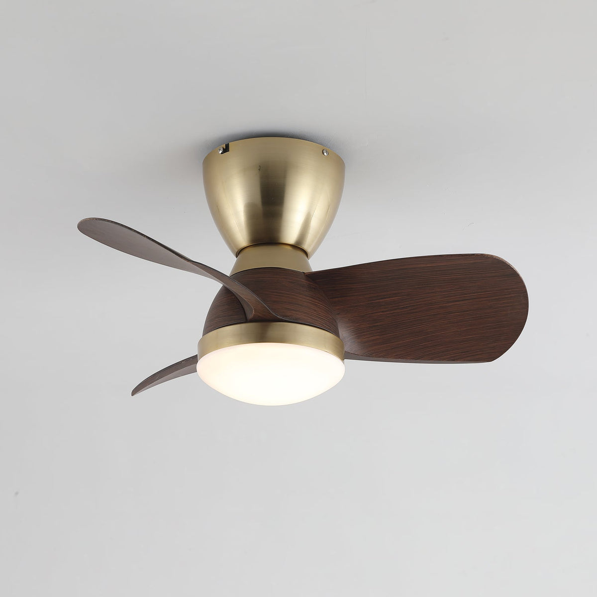 Aldiian ventilator de tavan cu lumină din alamă și lemn, minimalist