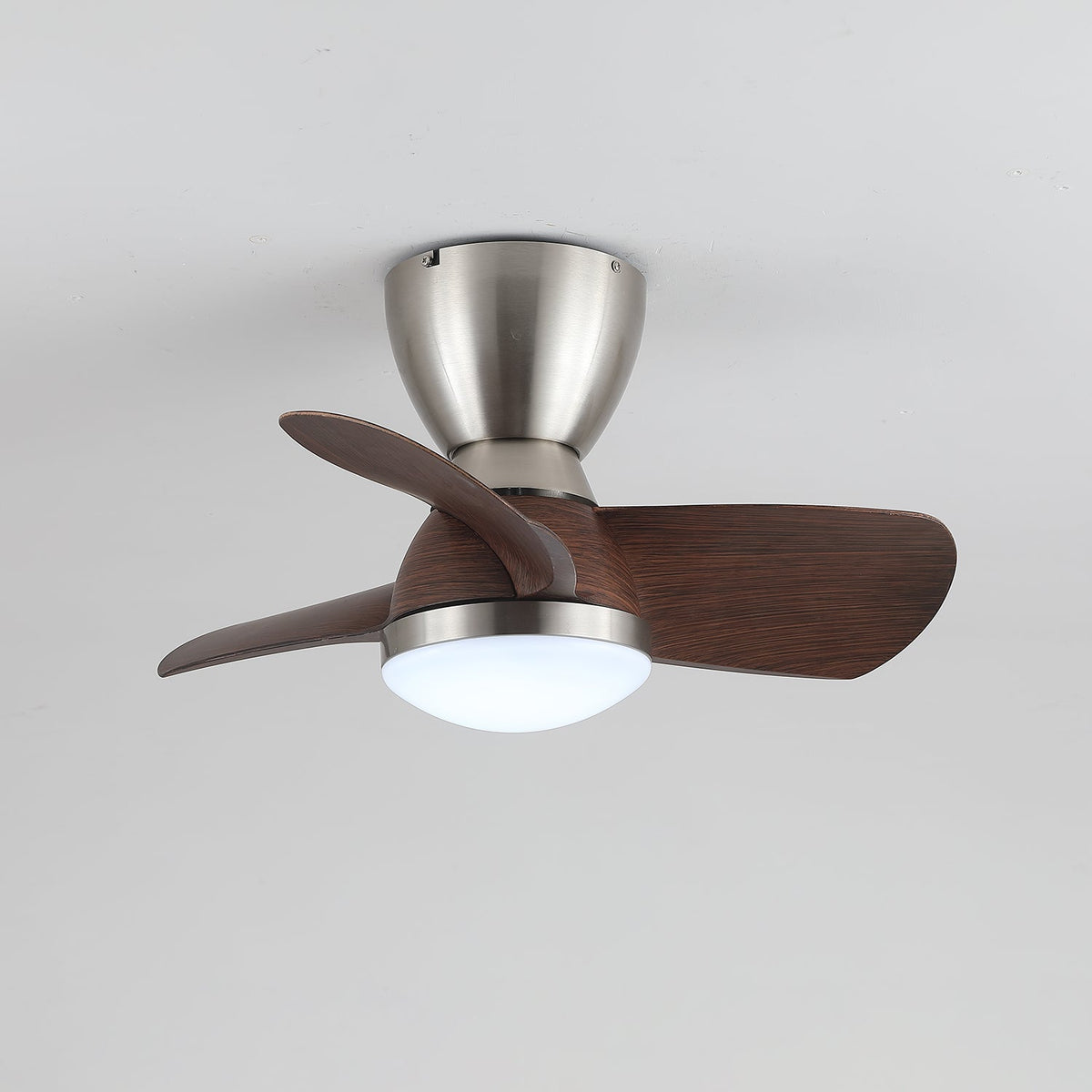 Aldiian ventilator de tavan cu lumină din alamă și lemn, minimalist