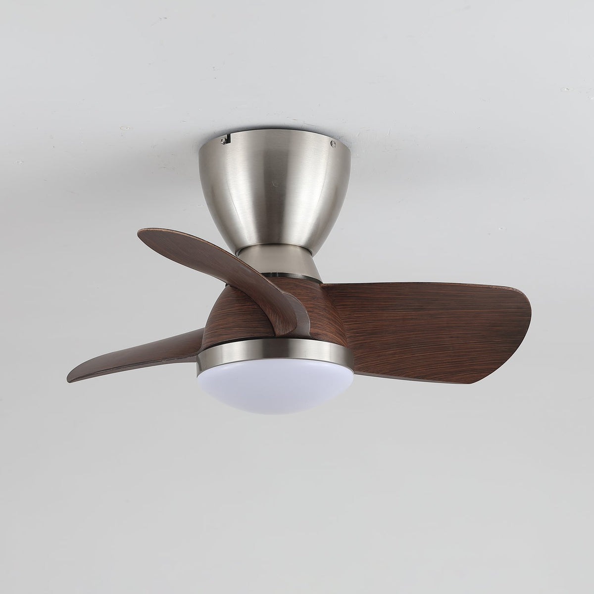 Aldiian ventilator de tavan cu lumină din alamă și lemn, minimalist
