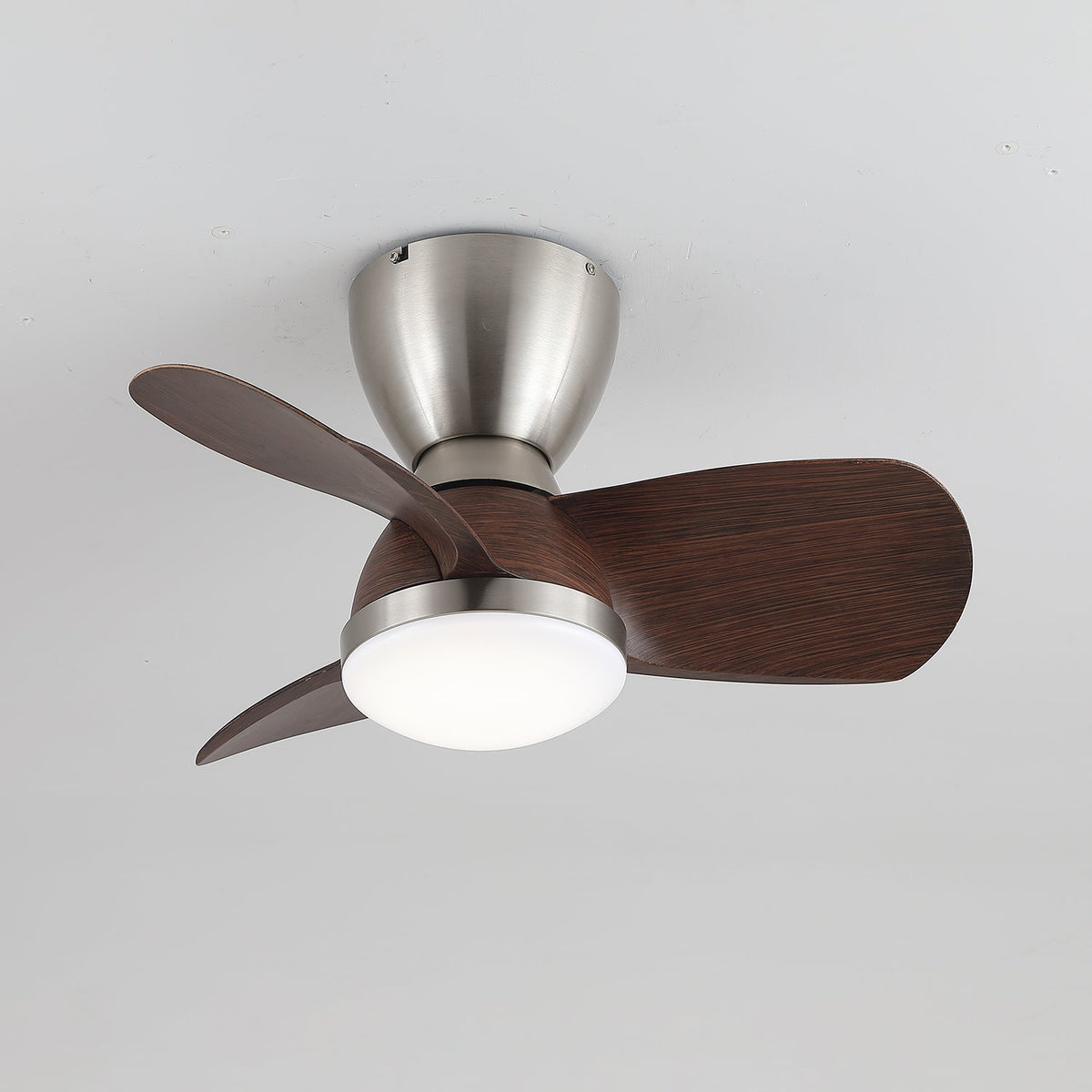 Aldiian ventilator de tavan cu lumină din alamă și lemn, minimalist