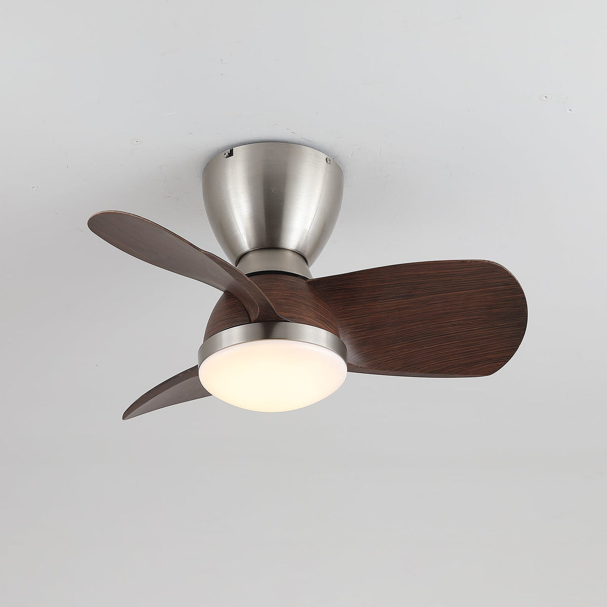 Aldiian ventilator de tavan cu lumină din alamă și lemn, minimalist