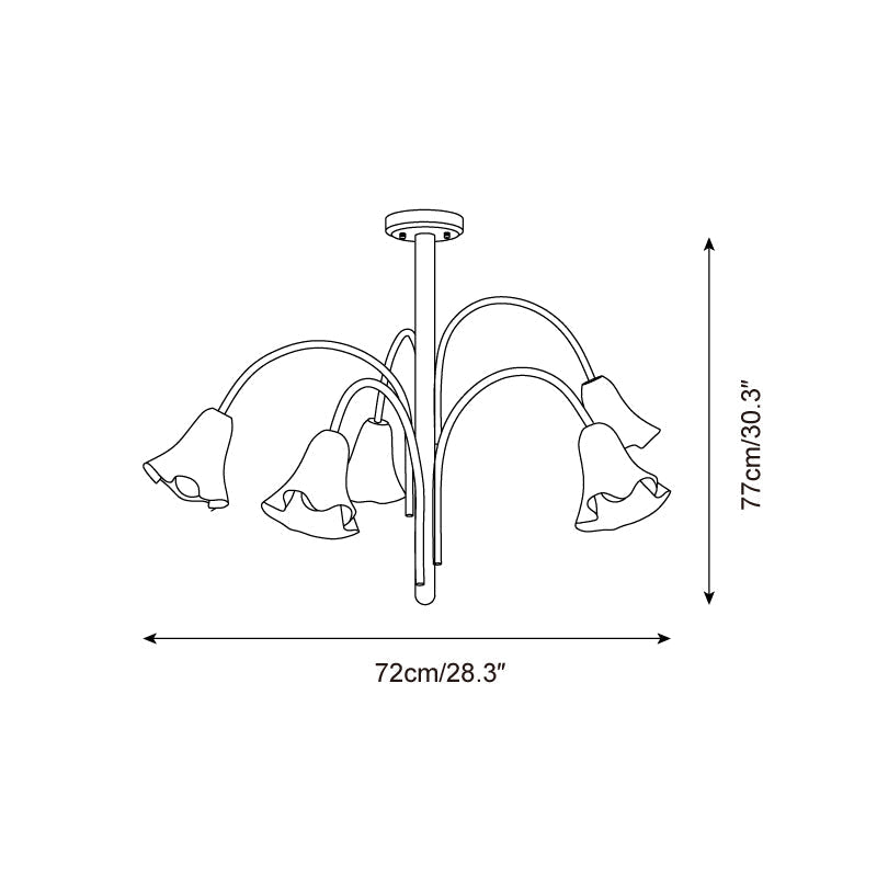 Celerian candelabru cu brațe aurii și abajuri în formă de flori din sticlă