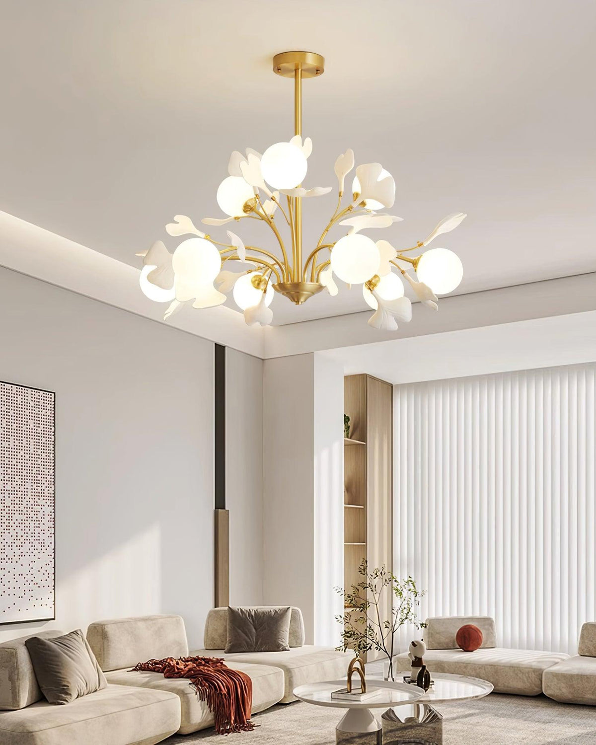 Ginkgo candelabru  cu globuri din sticlă mată