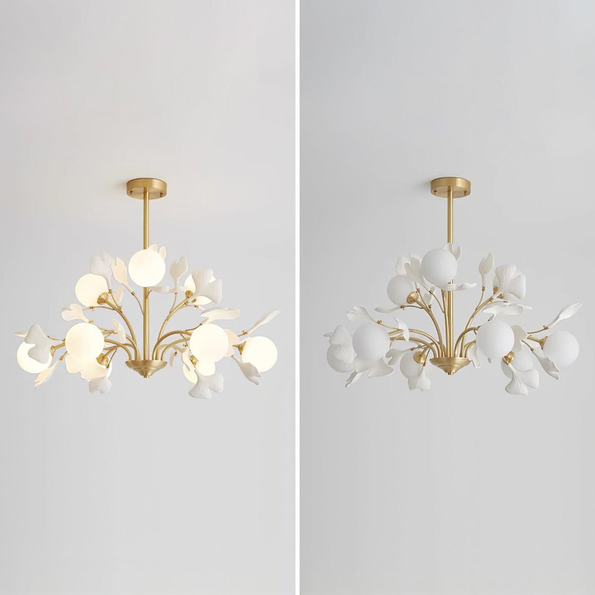 Ginkgo candelabru  cu globuri din sticlă mată