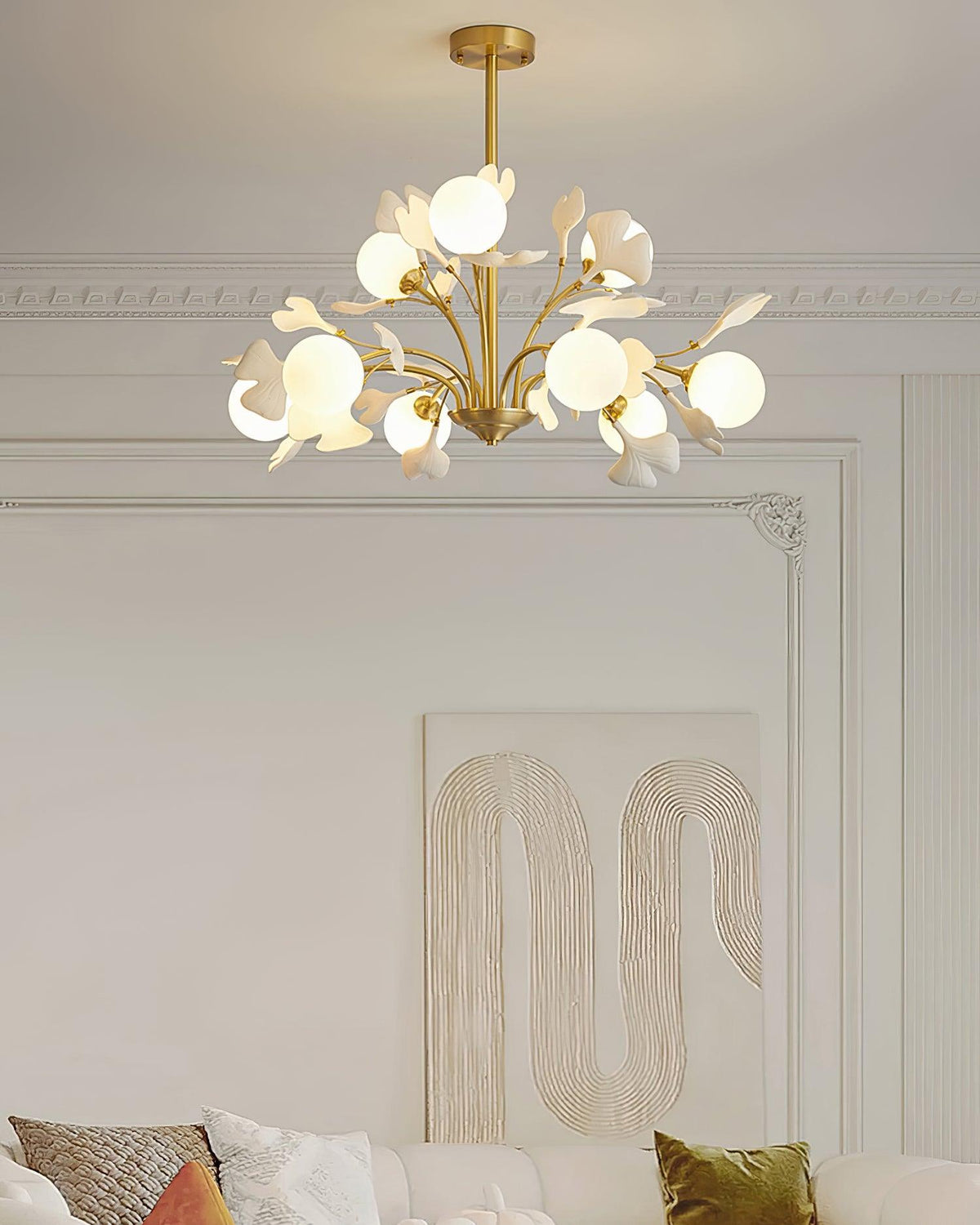Ginkgo candelabru  cu globuri din sticlă mată