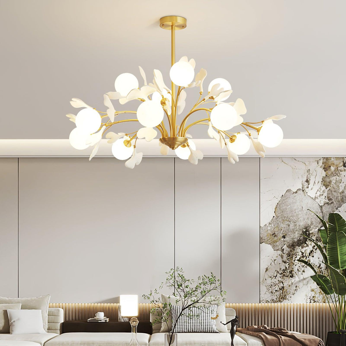 Ginkgo candelabru  cu globuri din sticlă mată