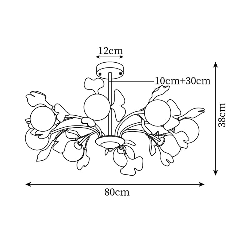 Ginkgo candelabru  cu globuri din sticlă mată