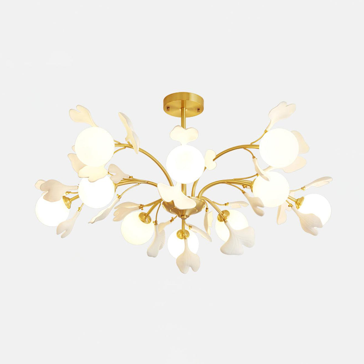 Ginkgo candelabru  cu globuri din sticlă mată
