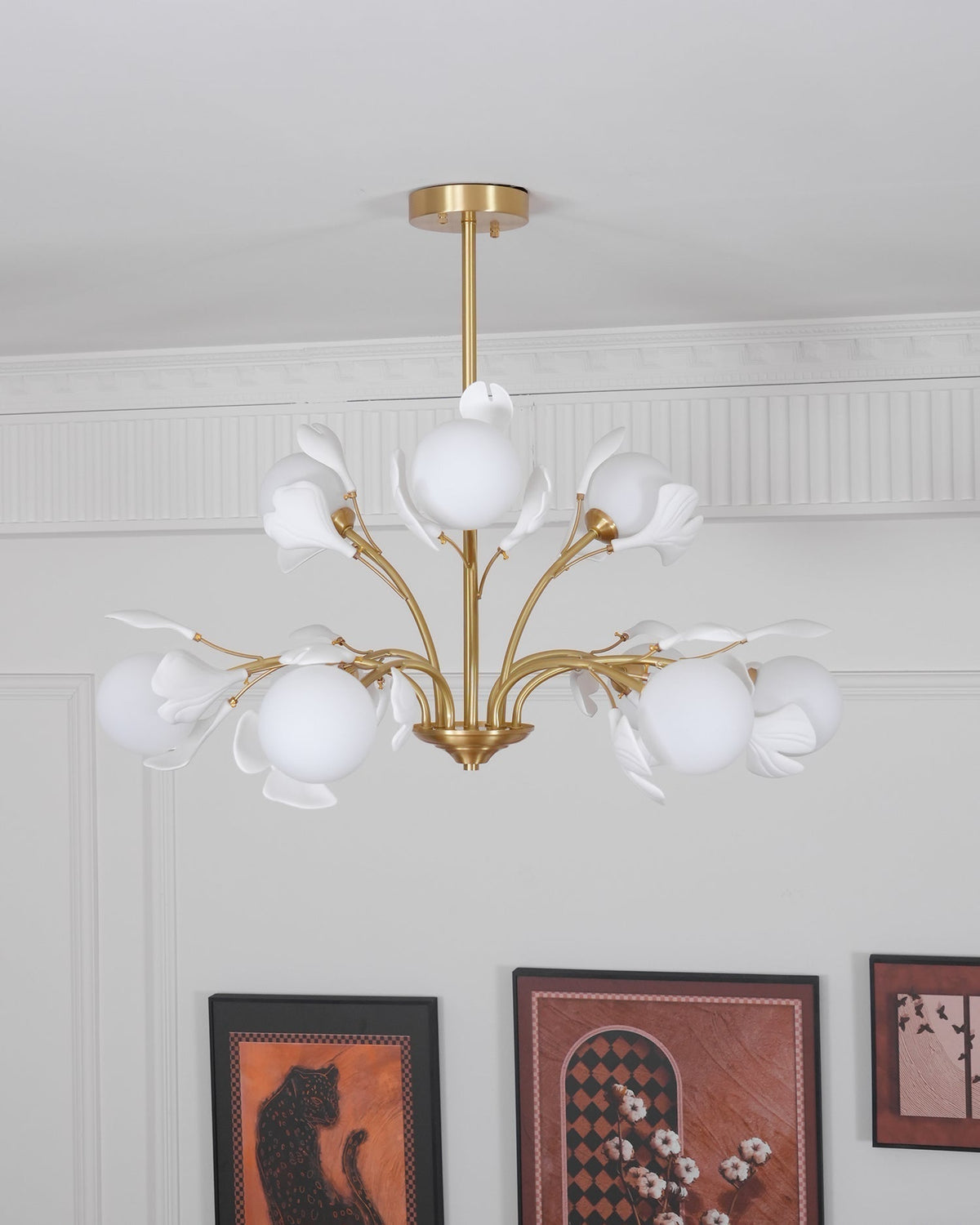 Ginkgo candelabru  cu globuri din sticlă mată