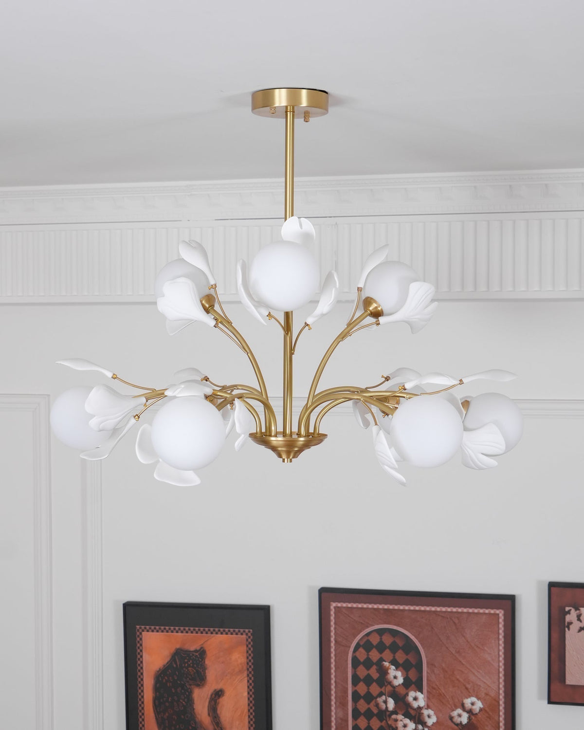 Ginkgo candelabru  cu globuri din sticlă mată