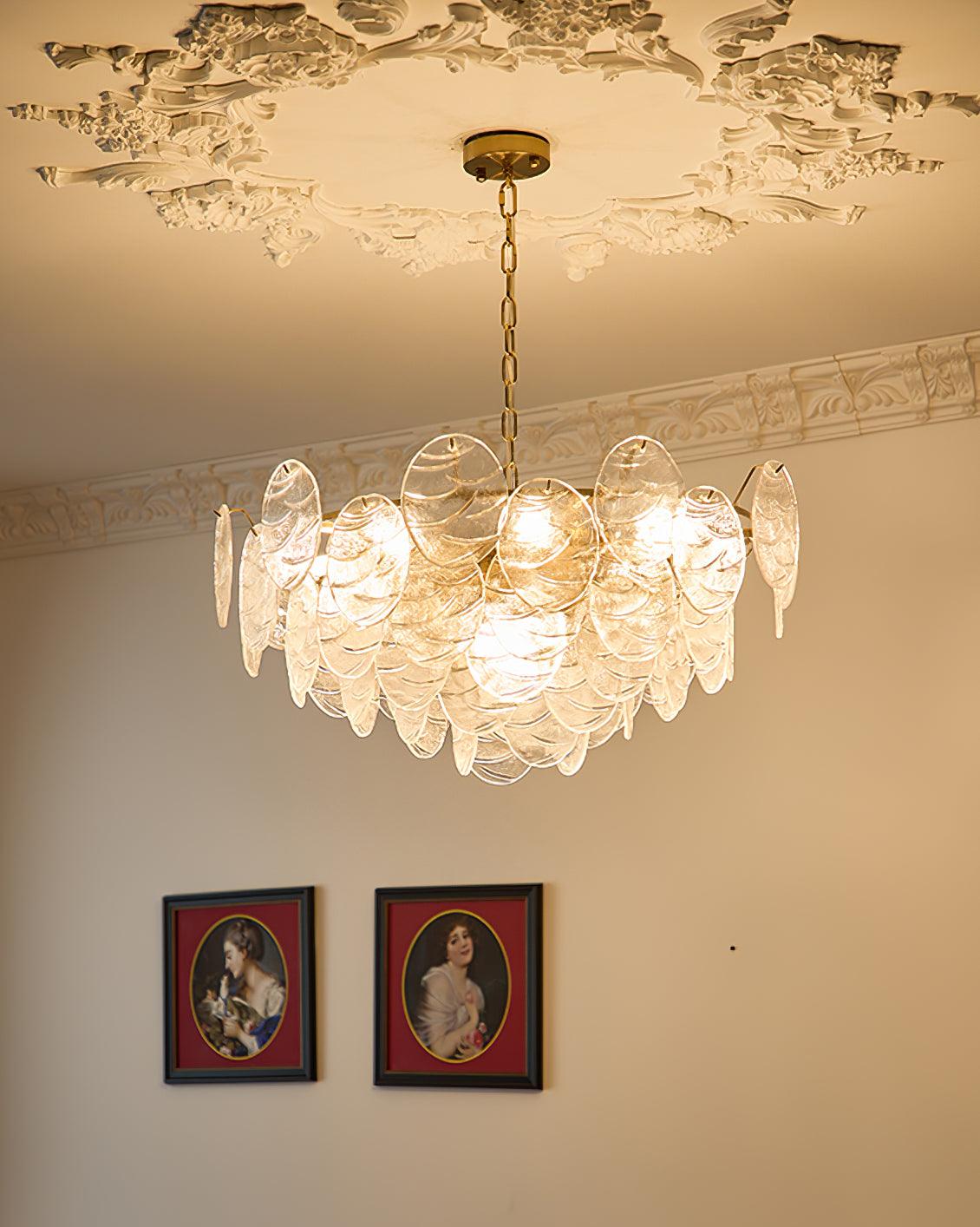 Candelabru cu Discuri din sticlă, Cadru Metalic, Finisaj Aur, Stil victorian
