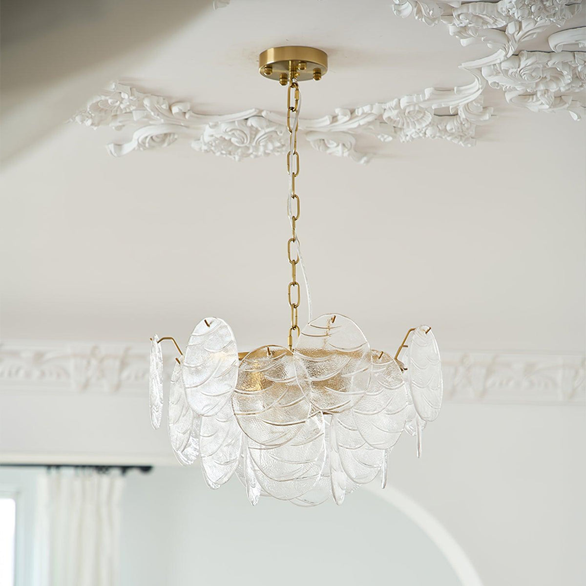 Candelabru cu Discuri din sticlă, Cadru Metalic, Finisaj Aur, Stil victorian